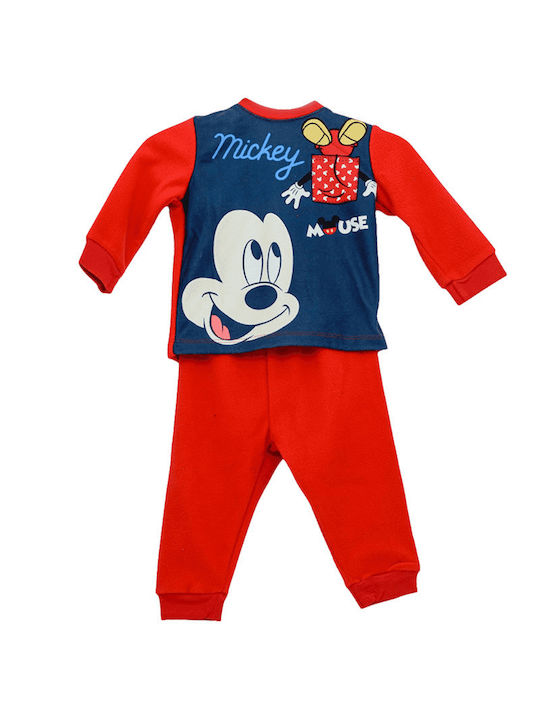 Disney Παιδική Πιτζάμα Χειμωνιάτικη Fleece Κόκκινη Mickey