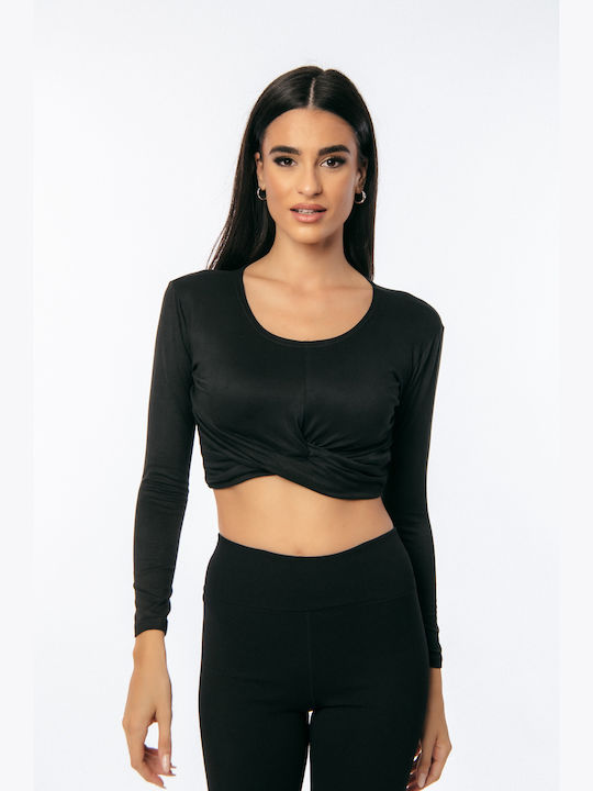 Ecstasy pentru Femei Crop Top cu Mâneci Lungi Black