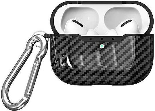 Beline Carbon Cover Θήκη Σιλικόνης με Γάντζο σε Μαύρο χρώμα για Apple AirPods Pro