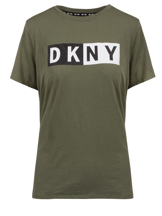 DKNY Damen Bluse Baumwoll Kurzärmelig Khaki