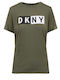 DKNY Damen Bluse Baumwolle Kurzärmelig Khaki