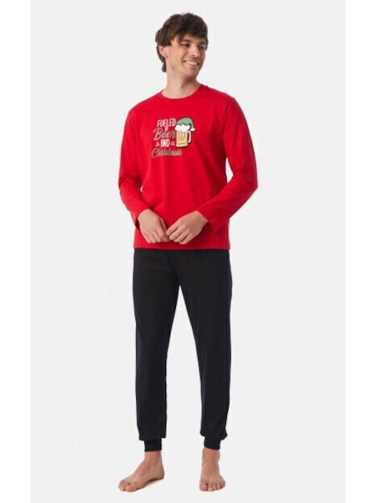Minerva Xmas Beer Men's Winter Pajama Blouse Red