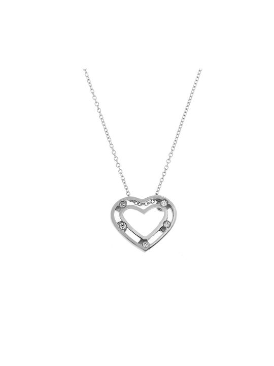 Necklace with design Heart from White Gold 14K with Zircon