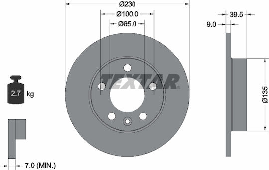 Textar Δισκόπλακα Πίσω 1τμχ για Audi A1 Honda City Seat Arona