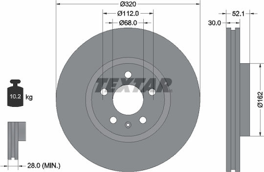 Textar Δισκόπλακα Εμπρός 1τμχ για Audi A4 Honda e