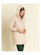 Women's Short Puffer Jacket Double Sided for Winter with Hood Beige