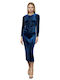 Desiree Midi Evening Dress Velvet with Slit Blue.