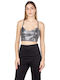 Damen Crop Top Ärmellos mit V-Ausschnitt Tierdruck Silber