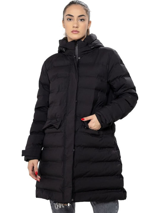 Lang Damen Puffer Jacke für Winter Schwarz