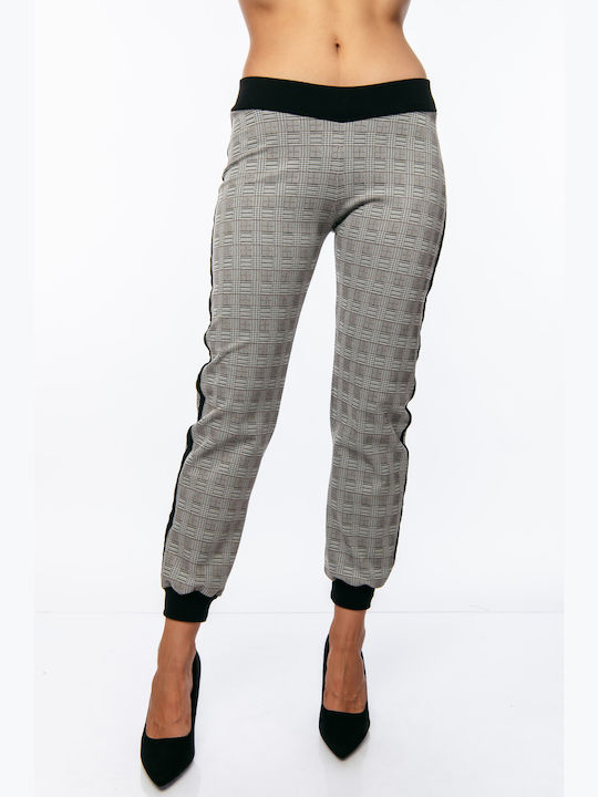 Dress Up Women's Fabric Trousers with Elastic Checked Grey
