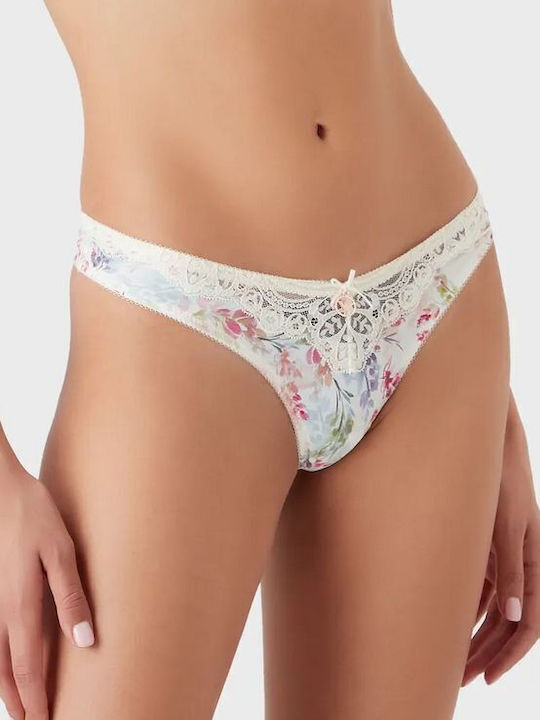 Women's String with Lace crema