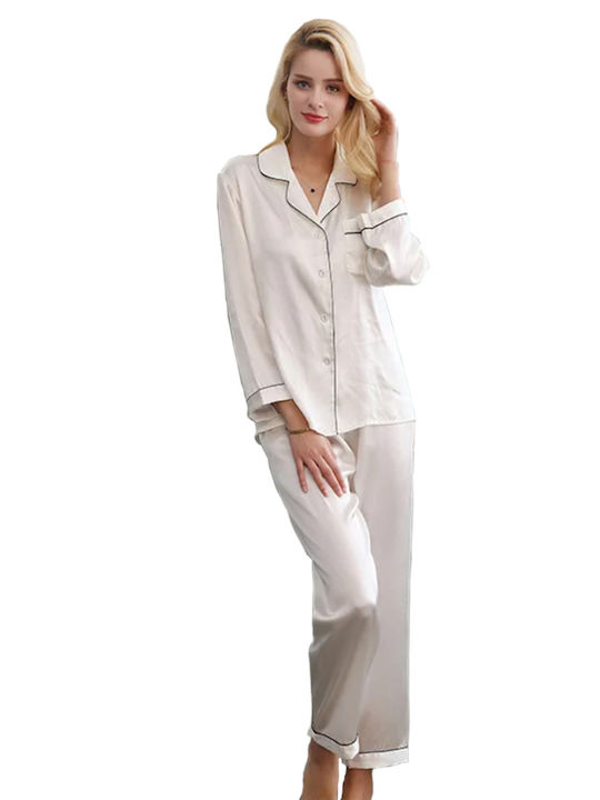 Pretty Lingerie Winter Damen Pyjama-Set Satin White