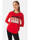 Minerva Winter Women's Cotton Pyjama Top Red X-mas