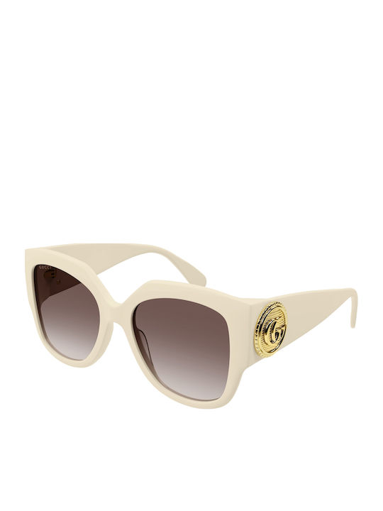 Gucci Women’s Sunglasses with Beige Horn-Rimmed Frame and Grey Lens GG1436S 001