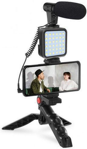 Live Streaming Selfie Stick Trepied Pentru Telefon Mobil Bluetooth Cu Lumină Neagră