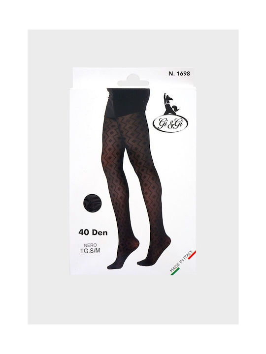 G Secret Women's Pantyhose 40 Den Black with Print