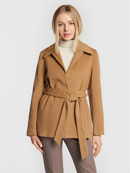 Calvin Klein Women's Wool Midi Coat Coffee.