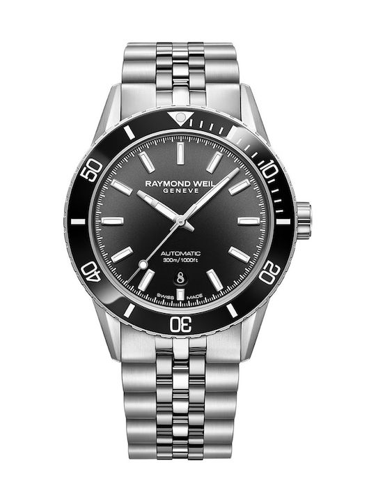 Raymond Weil Freelancer Ανδρικό Ρολόι 42.5mm Αυτόματο με Ασημί Μεταλλικό Μπρασελέ