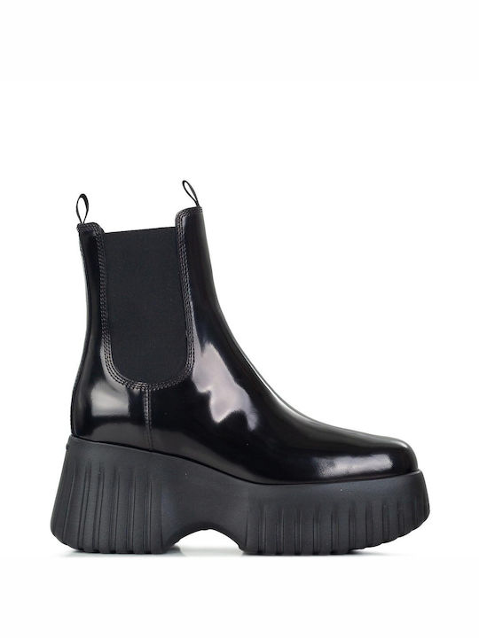 Hogan Leather Women's Chelsea Boots with High Heel Black