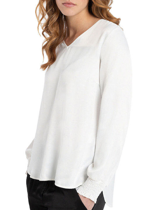 MORE & MORE Bluza de Damă de Satin cu Decolteu în V White