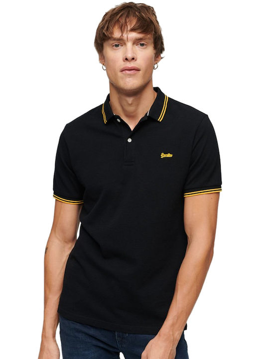 Superdry Tipped Bluza Bărbătească cu Mânecă Scurtă Polo Black (5ZK)