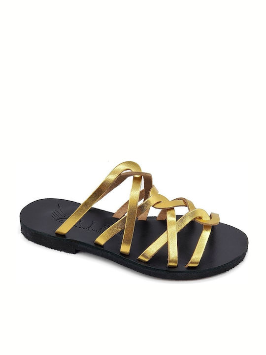 Leather Women's Flat Sandals in Yellow Color