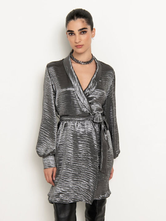 Toi&Moi Mini Evening Dress Satin Wrap Silver