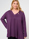 Women's Blouse Long Sleeve with V Neckline Purple