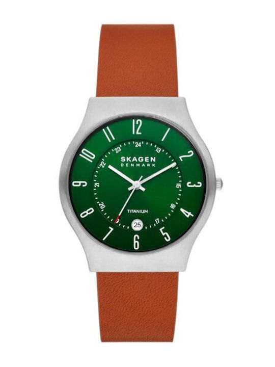 Skagen Sundby Herrenuhr 40mm Batterie mit Braun Lederarmband