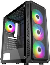 Supercase 19a Series Hermes Gaming Midi Tower Κουτί Υπολογιστή με Πλαϊνό Παράθυρο και RGB Φωτισμό Μαύρο
