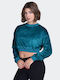 Target Damen Crop Top Samt Rollkragenpullover Langarm Blau