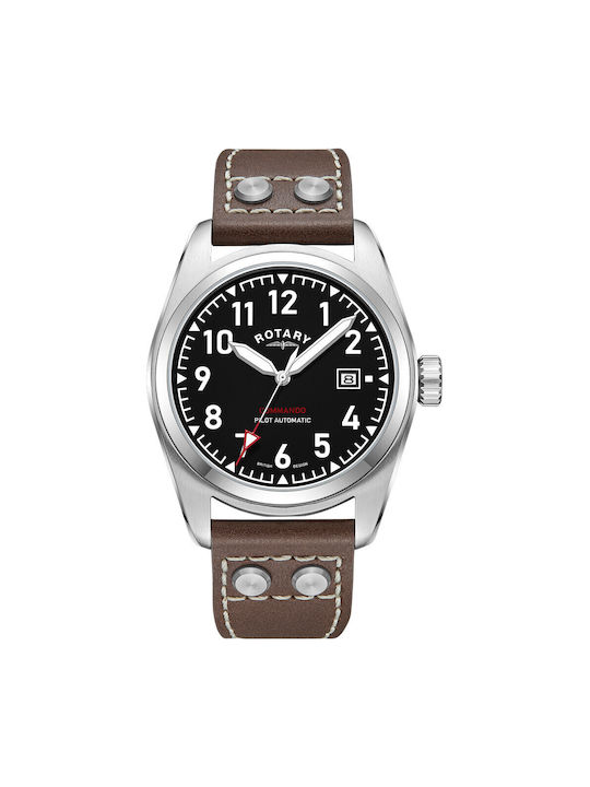 Rotary Watch Battery with Silver Leather Strap