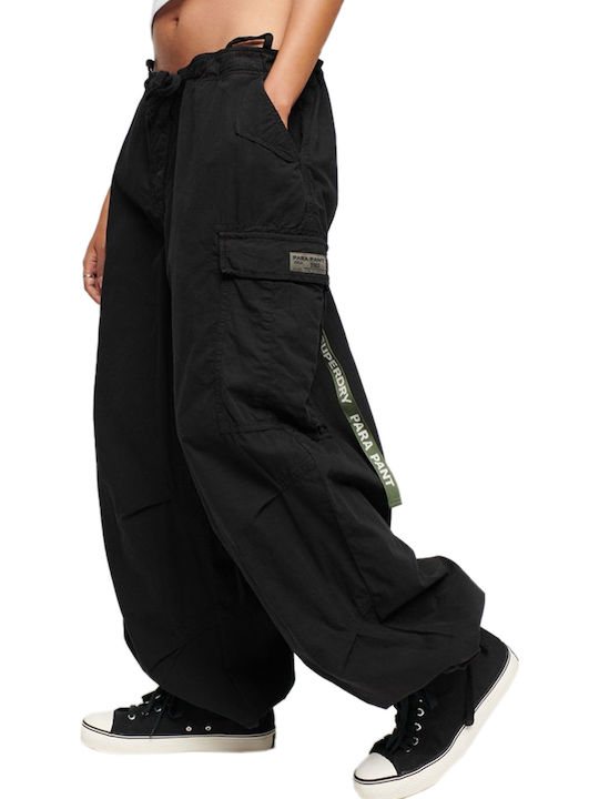 Γυναικείο Υφασμάτινο Παντελόνι σε Baggy Γραμμή Μαύρο