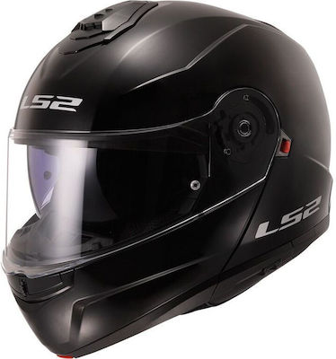 LS2 Strobe Ii Ff908 negru solid Cască de motocicletă Flip-Up ECE 22.06 1580gr cu vizor solar