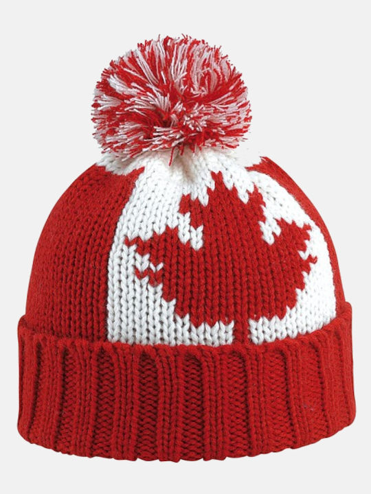 Pom Pom Beanie Unisex Beanie Knitted in Red color
