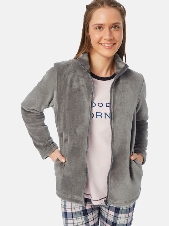 Minerva Winter Damen Vlies Pyjama-Jacke Gray