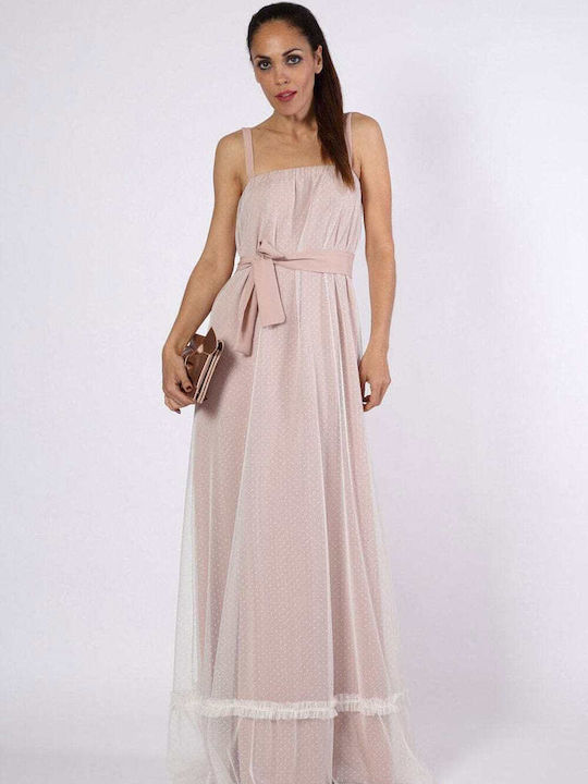 Moutaki Maxi Evening Dress with Tulle White