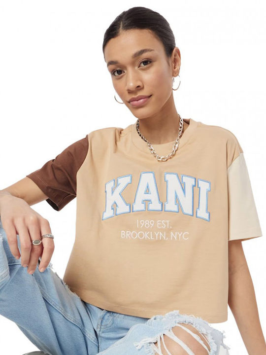 Karl Kani Serif Damen Crop T-Shirt Sand