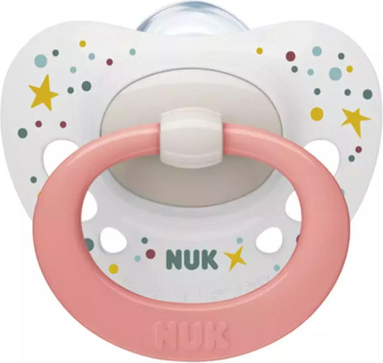 Nuk Signature Orthodontic Silicone Pacifier Stars - White/Salmon for 0-6 Months