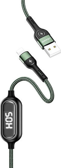 Usams SJ423 Braided / LED USB-A to Lightning Cable Πράσινο 1.2m