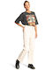 Gold Women's Fabric Trousers Gold