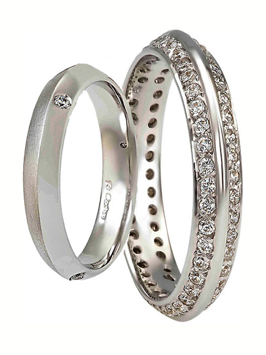 Fa Cad'oro Ehering-Set aus Weißgold 14K mit Dia...