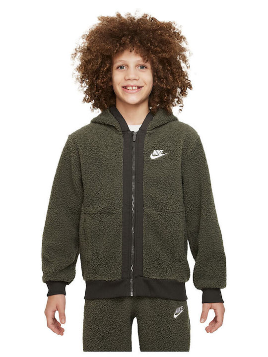 Fleece Kids Sweatshirt Cardigan with Hood and Khaki Pockets Sportswear Club