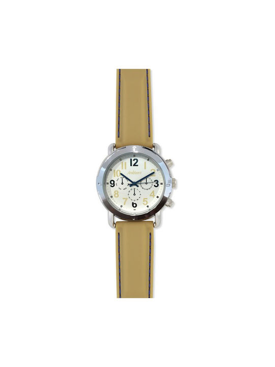 Arabians Watch Battery with Beige Leather Strap