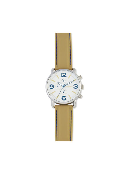 Arabians Watch Battery with Beige Leather Strap