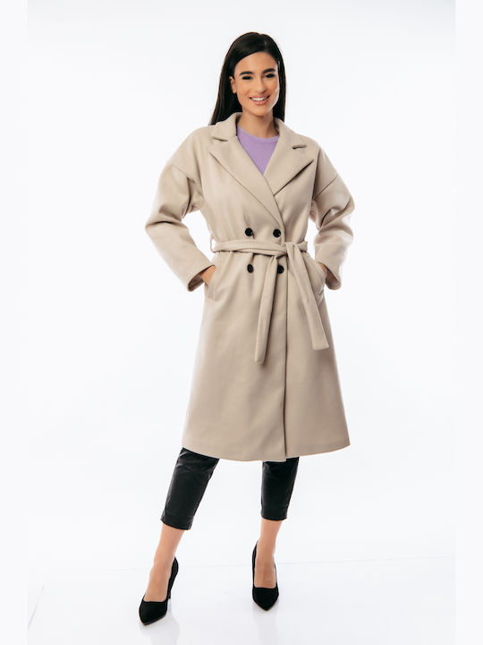 Damen beige Mantel mit Gürtel