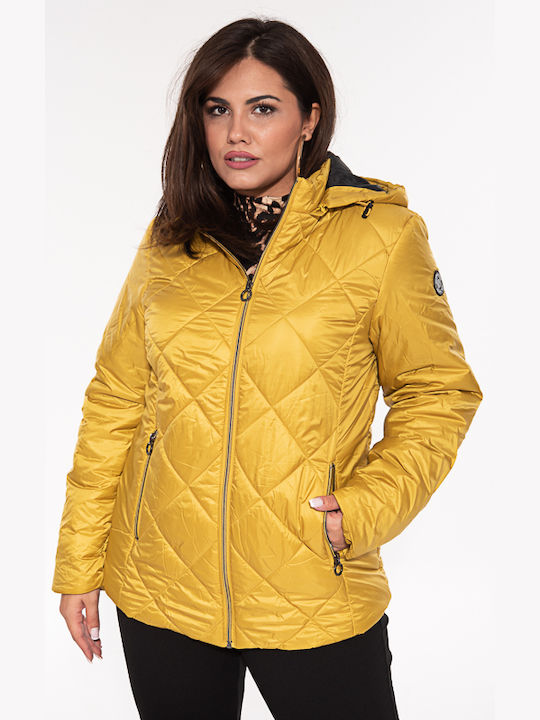 Navigazione Women's Short Puffer Jacket Waterproof for Winter with Hood Yellow