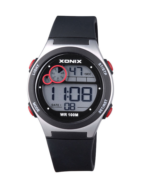 Xonix Ψηφιακό Ανδρικό Ρολόι 32mm Χρονογράφος Μπαταρίας με Μαύρο Καουτσούκ Λουράκι