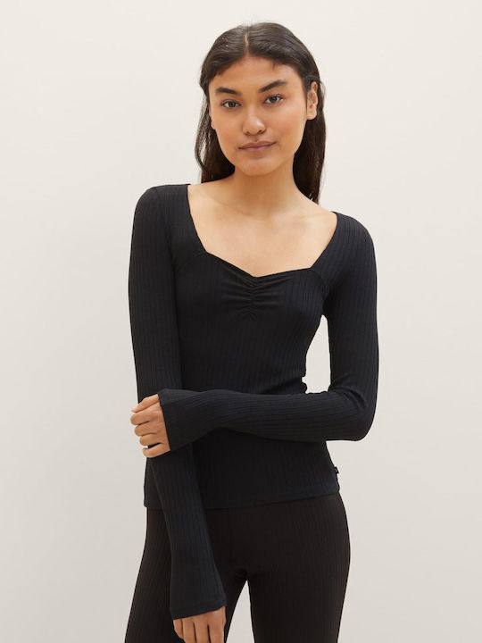 Tom Tailor Damen Bluse Langärmelig Black.