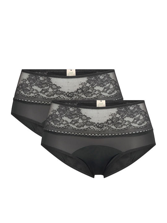 Women's Briefs Period 2Pack with Lace Black